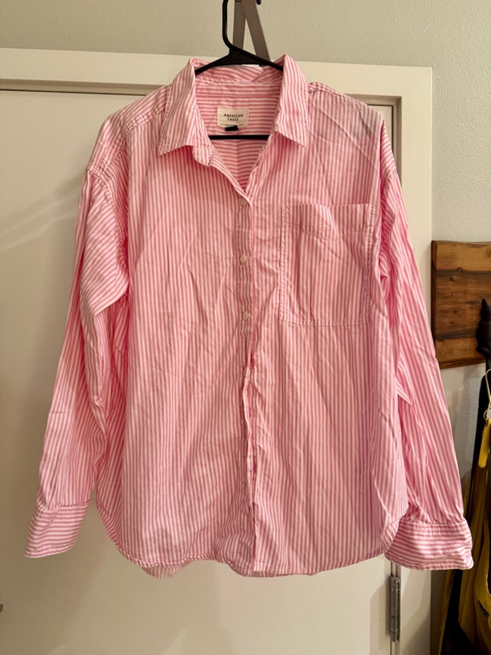 American Eagle Outfitters Pink & White Striped Button-Down Shirt